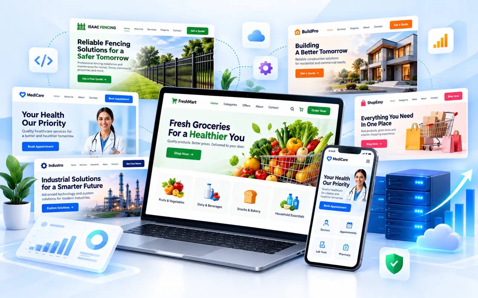 Website and mobile app preview on laptop and phone